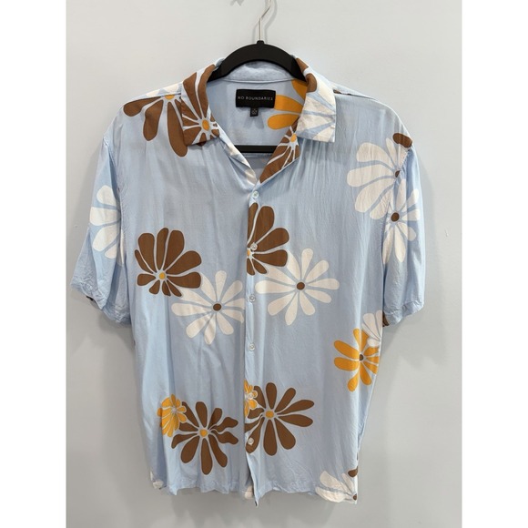 No Boundaries Other - No Boundaries Floral Resort Shirt Mens Medium Blue Daisy Rayon Button Front